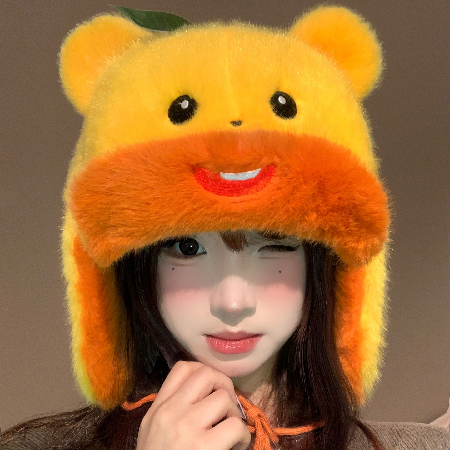 可爱卡通小熊耳朵毛绒护耳帽女冬