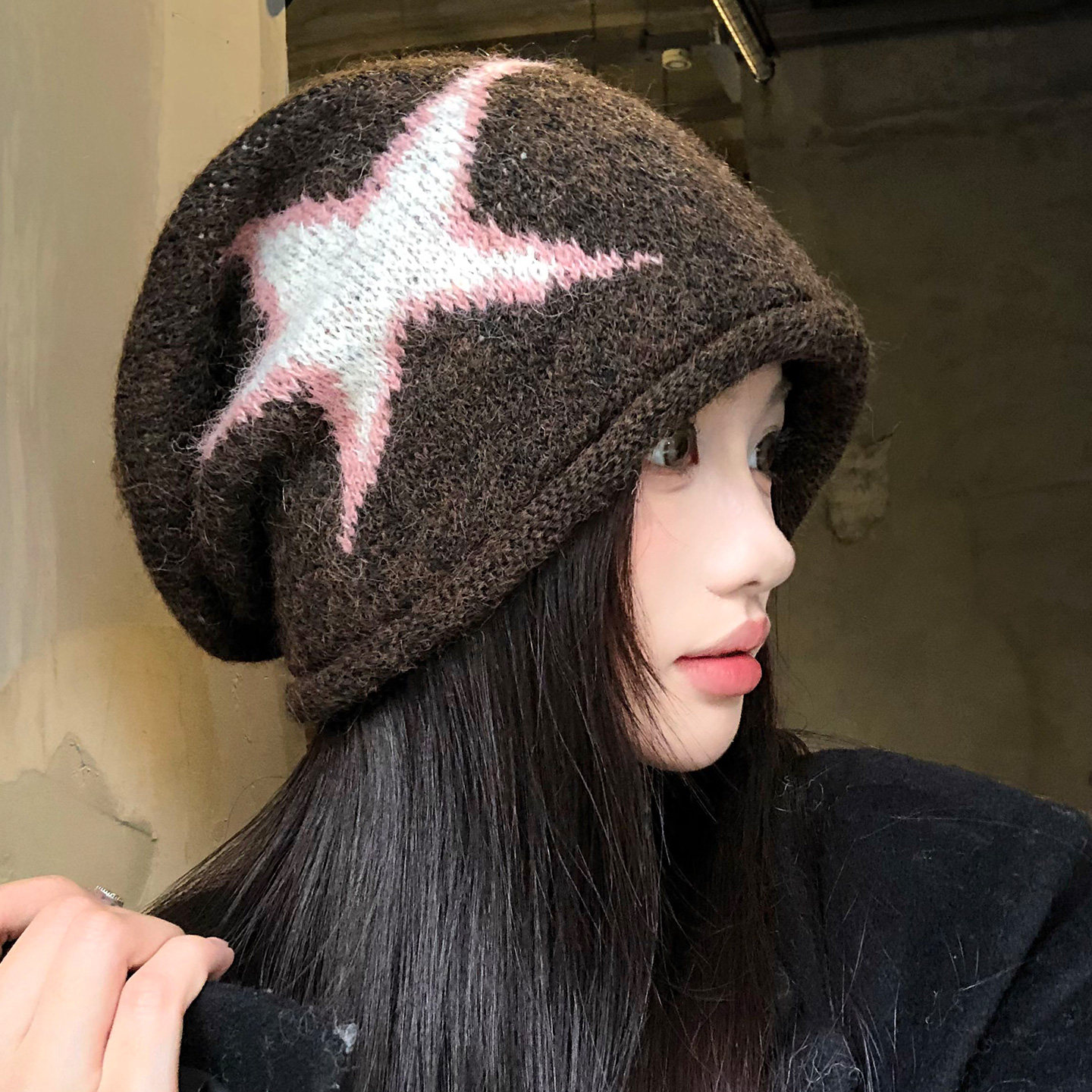 美拉德咖色星星卷边堆堆帽女冬保暖冷帽大头围显脸小针织包头帽子,服饰配件/皮带/帽子/围巾,帽子,淘宝优惠券,粉丝福利购,淘宝优惠卷