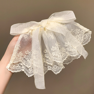 甜美蕾丝蝴蝶结裙摆发夹女生氛围感后脑勺盘发半扎弹簧夹头饰发饰