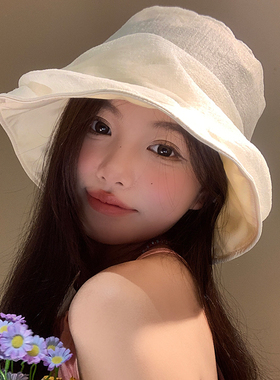 欧根纱白色渔夫帽子女2026年春新款百搭显脸小盆帽透气遮阳防晒帽