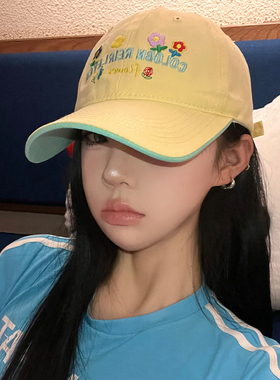 韩系黄色棒球帽女2026年春新款可爱百搭大头围显脸小深顶鸭舌帽子