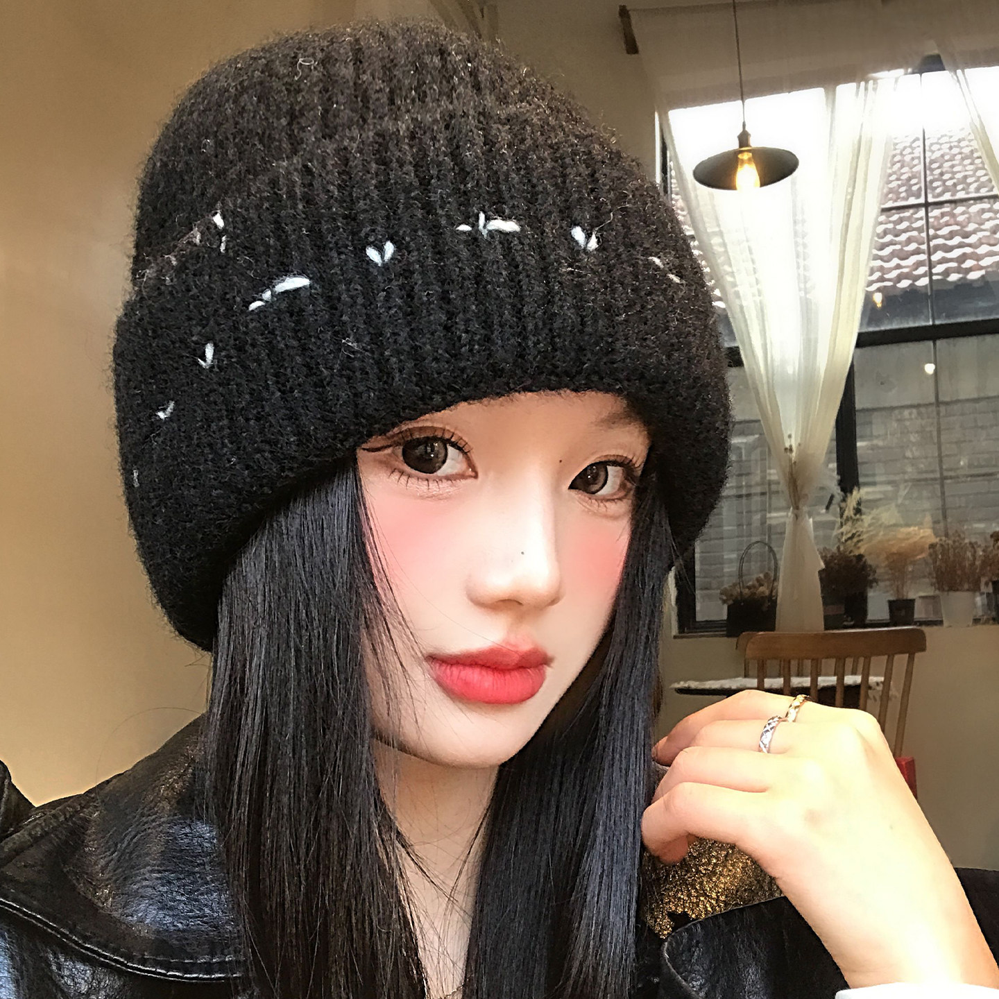 韩系复古黑色毛线帽女冬季加厚保