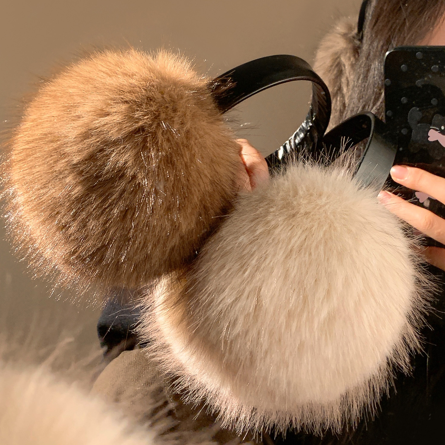 毛茸茸加厚可折叠毛绒耳罩女冬季