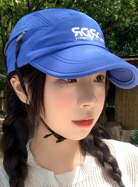 速干字母印花蓝色棒球帽户外运动透气遮阳防晒帽子女夏薄款鸭舌帽