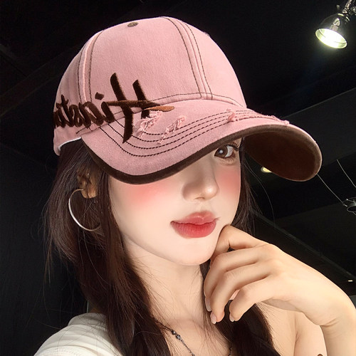 韩版字母刺绣做旧棒球帽女春夏