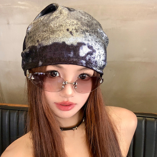 美式 透气小众时髦嘻哈辣妹堆堆帽子潮 街头复古液态银包头帽女夏季