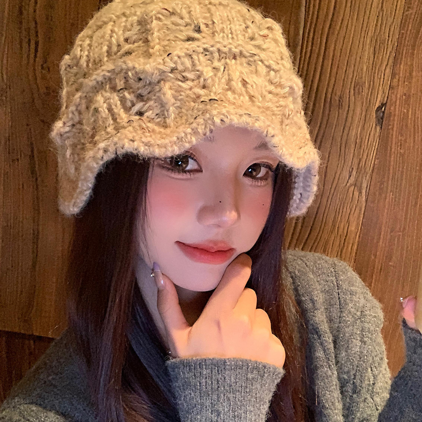 日系复古花边针织毛线帽女秋冬