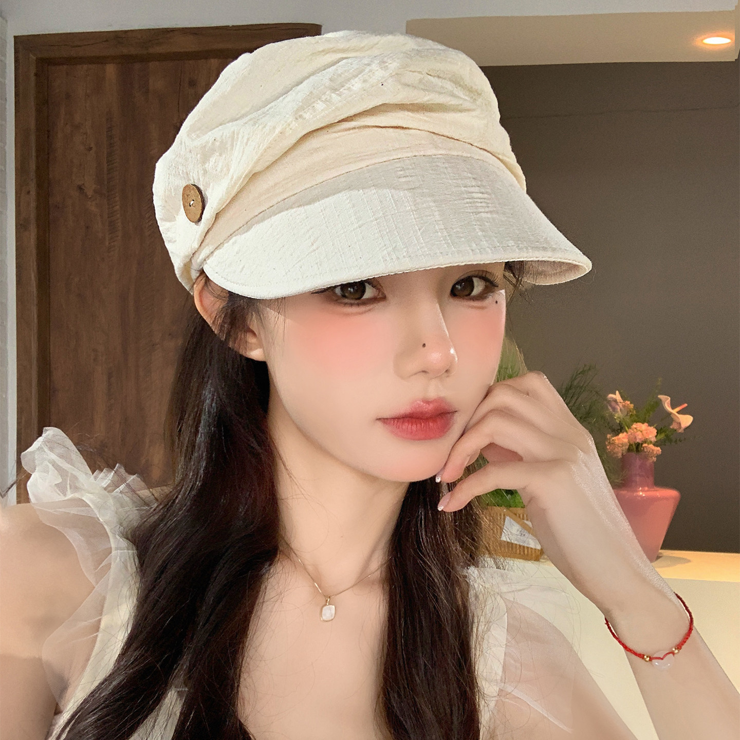日系褶皱薄款马术帽女2026新款图片