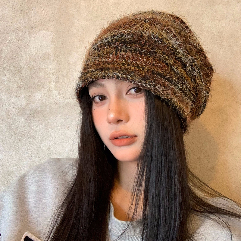 韩版复古慵懒风毛绒冷帽女夏季潮