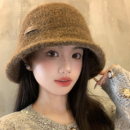 美拉德咖色针织渔夫帽女秋冬复古防寒保暖盆帽显脸小毛线水桶帽子