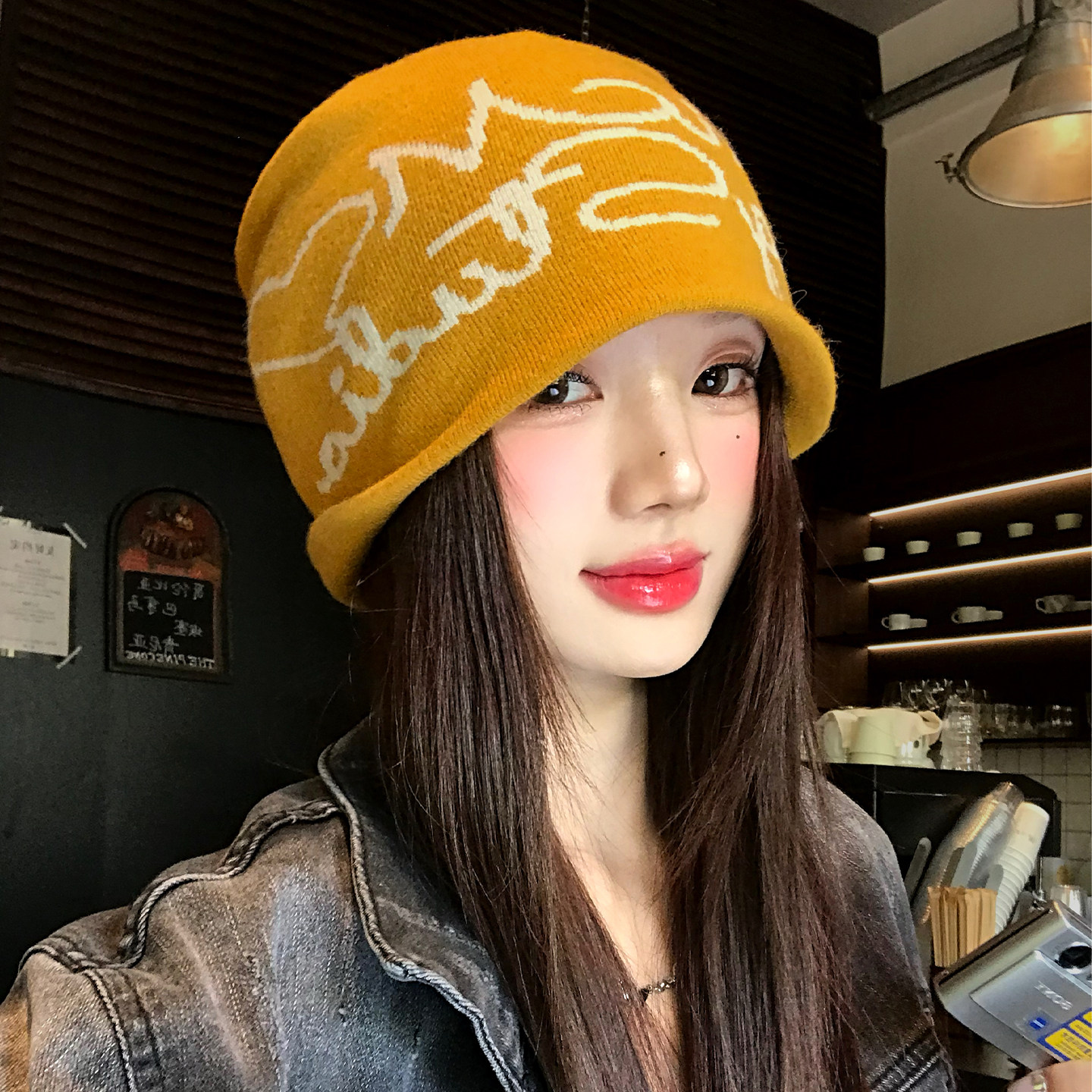 美式字母提花针织冷帽女户外登山图片