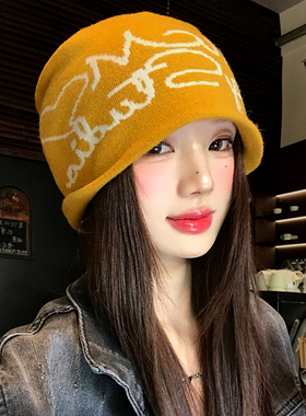 美式字母提花针织冷帽女户外登山