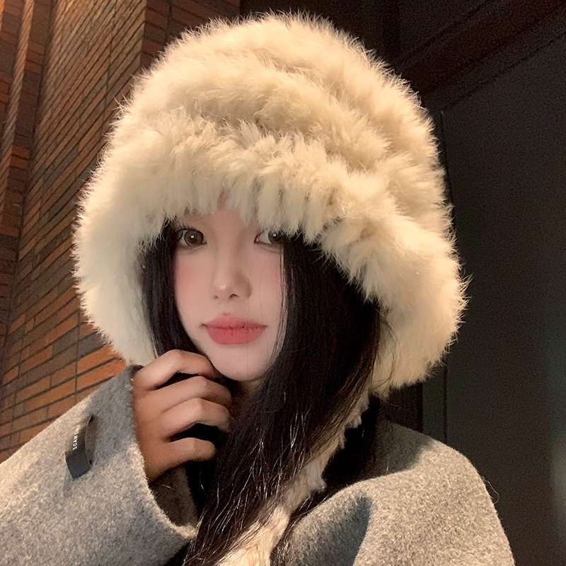 兔毛大头围毛绒渔夫帽子女2025年