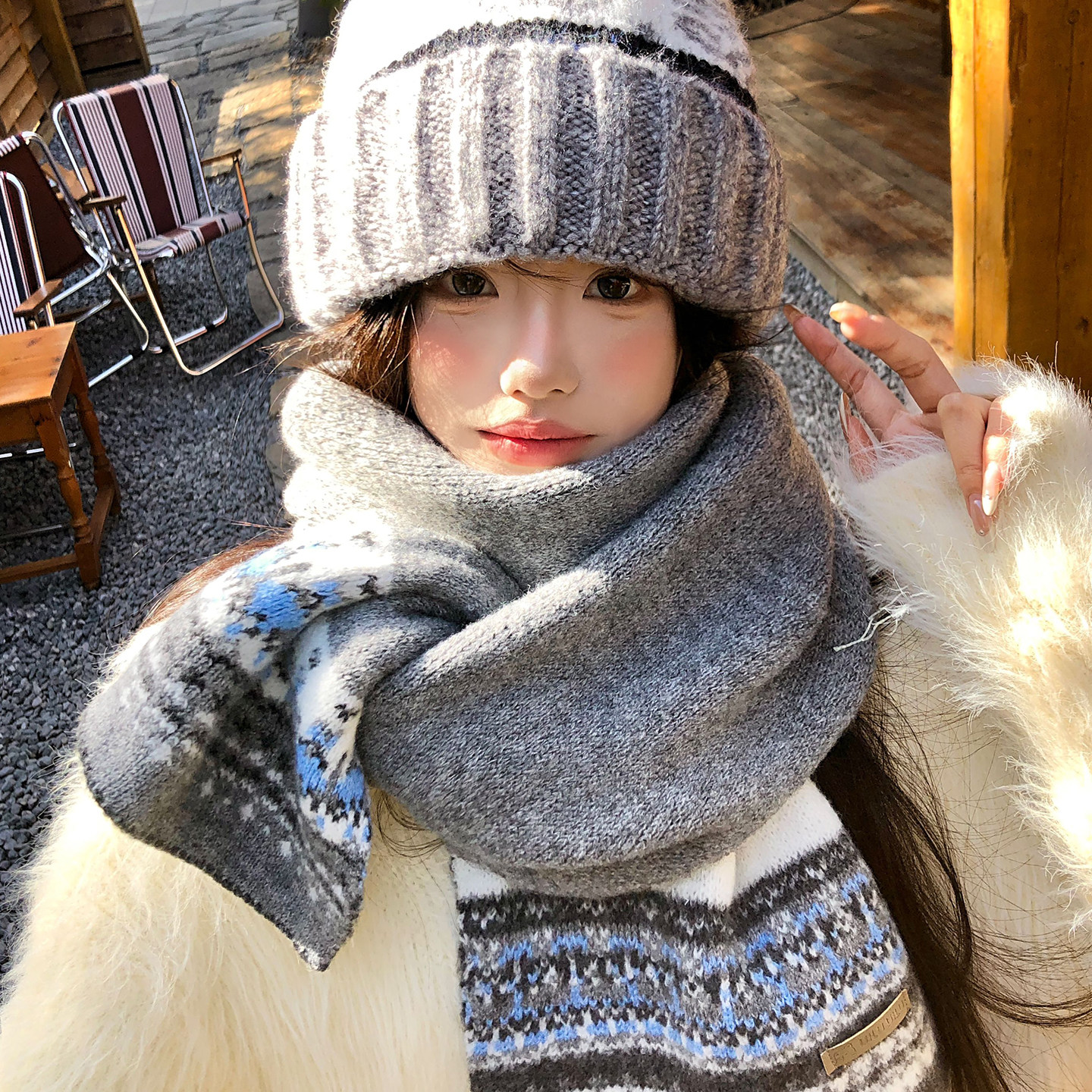 费尔岛风针织帽子围巾女秋冬季学生保暖防寒护颈加厚韩系毛线围脖,服饰配件/皮带/帽子/围巾,围巾/丝巾/披肩,淘宝优惠券,粉丝福利购,淘宝优惠卷