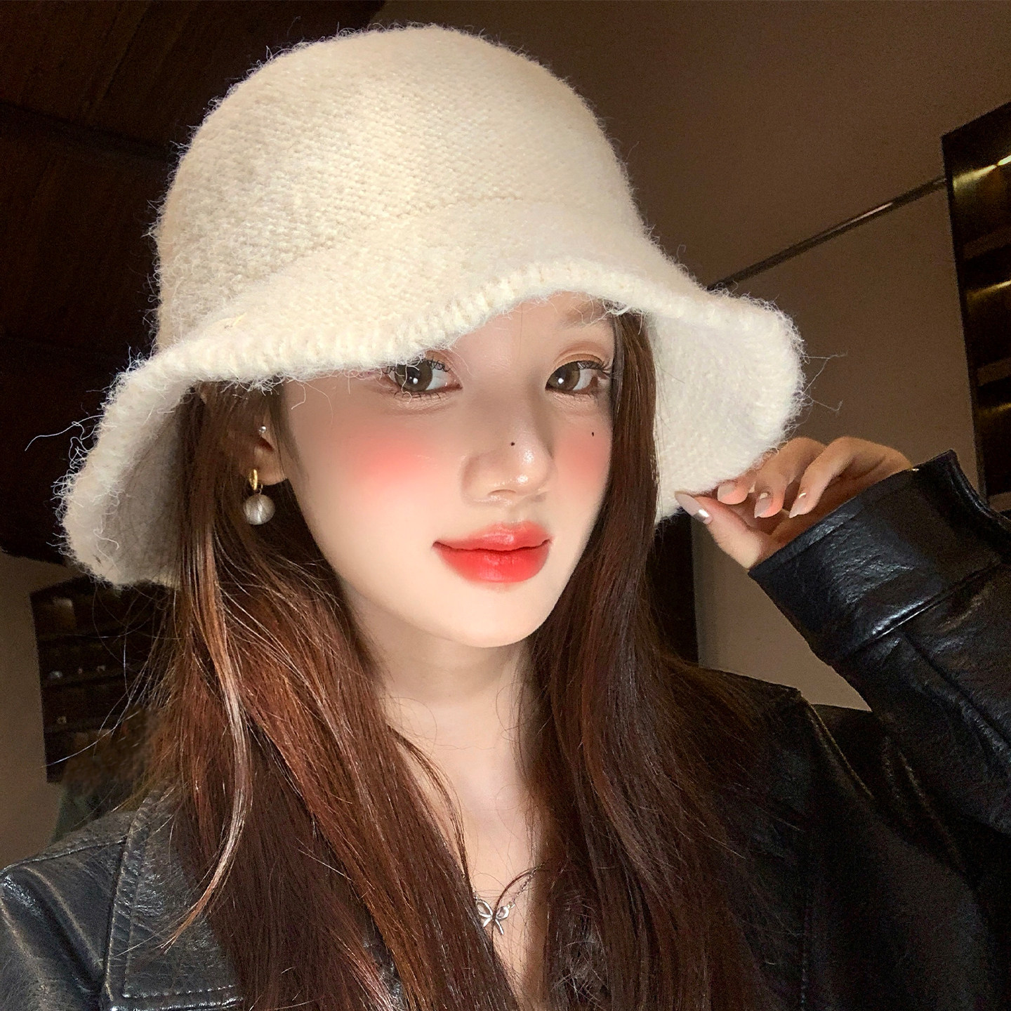日系针织大帽檐渔夫帽女2026秋新款大头围显脸小盆帽保暖水桶帽子