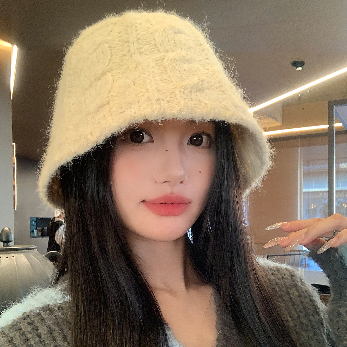 高级感钩花针织渔夫帽女2025新款