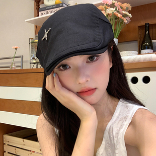 小众复古四芒星前进帽女夏季薄款透气显脸小贝雷鸭舌帽百搭帽子潮