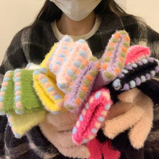 小糖豆毛绒手套女秋冬季 保暖加厚毛茸露指可触屏分指学生骑车防寒