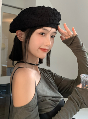 泡泡纱贝雷帽女春夏季韩版百搭显脸小蓓蕾画家帽日系网红黑色帽子