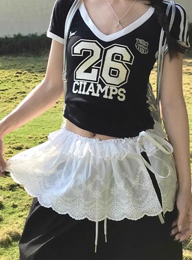 韩系蕾丝叠穿白色屁帘女2026新款高级感配牛仔裤半身裙子围裙帘摆