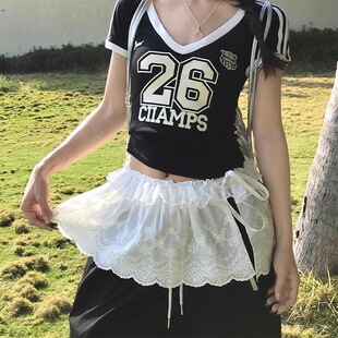 韩系蕾丝叠穿白色屁帘女2025新款高级感配牛仔裤半身裙子围裙帘摆