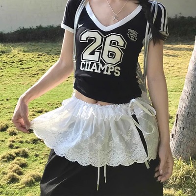 韩系蕾丝叠穿白色屁帘女2025新款