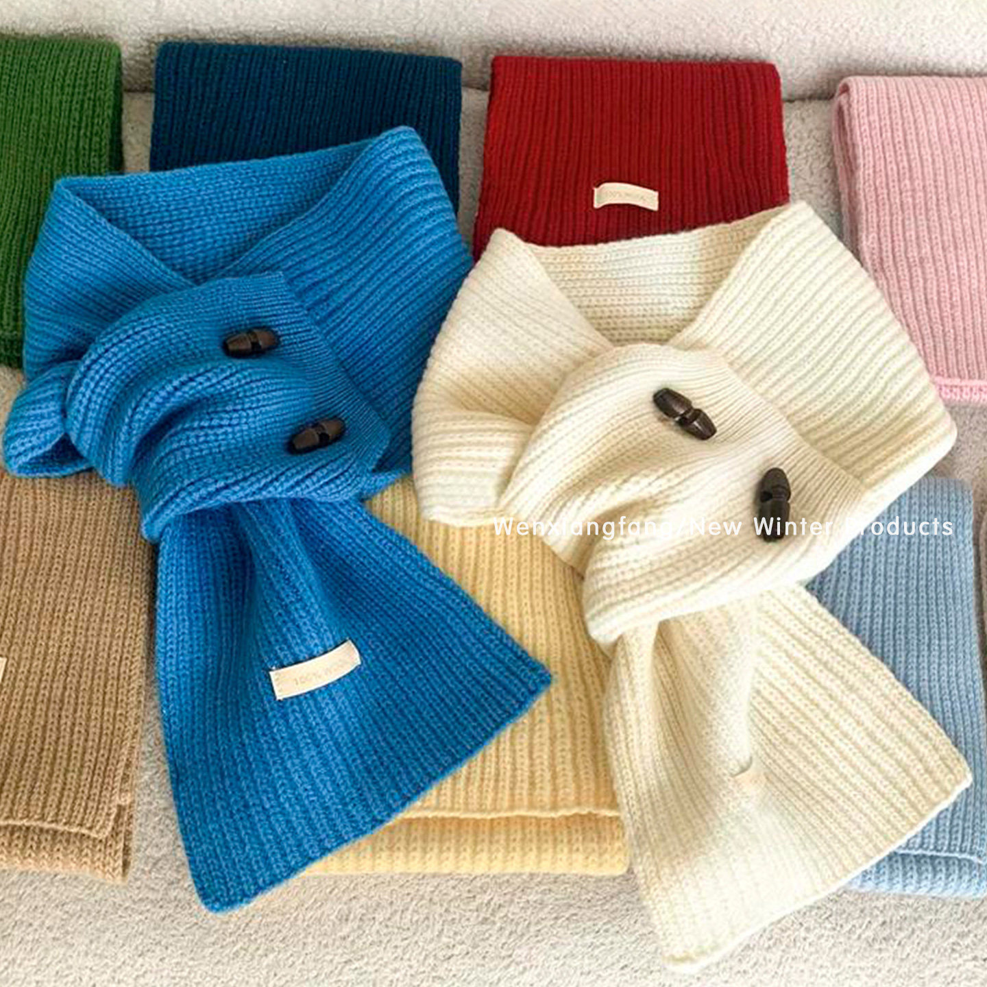 羊毛混纺牛角扣围巾纯色小围脖交叉女士秋冬护颈懒人保暖防寒领子,服饰配件/皮带/帽子/围巾,围巾/丝巾/披肩,淘宝优惠券,粉丝福利购,淘宝优惠卷