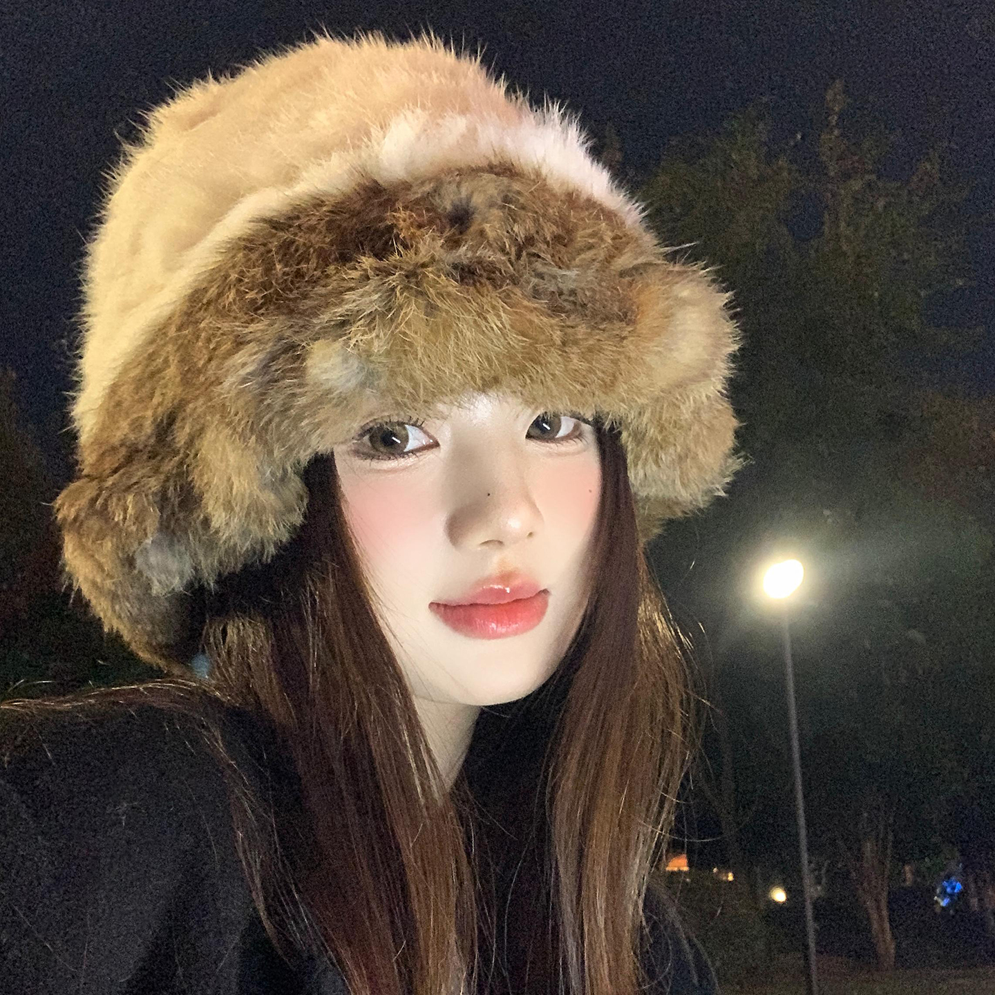 兔毛拼色毛绒渔夫帽子女秋冬季