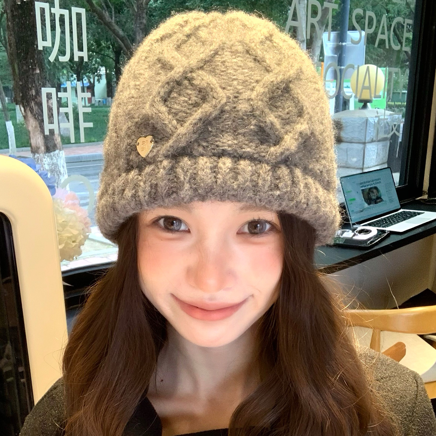 大头围灰色麻花针织帽子女秋冬