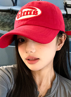 红色字母棒球帽显脸小大帽檐鸭舌帽女2025年春新款加大加深帽子潮