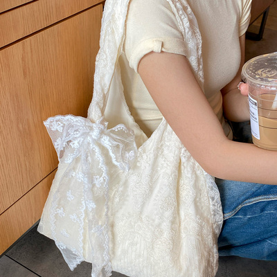 韩系小清新蕾丝花朵帆布包女款