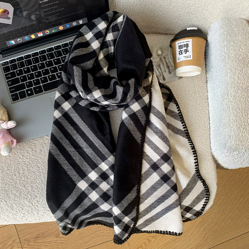 高级感2025新款英伦经典格纹双面围巾女秋冬加厚保暖护颈围脖披肩