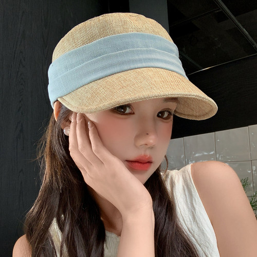 韩系复古仿亚麻褶皱马术帽女春夏