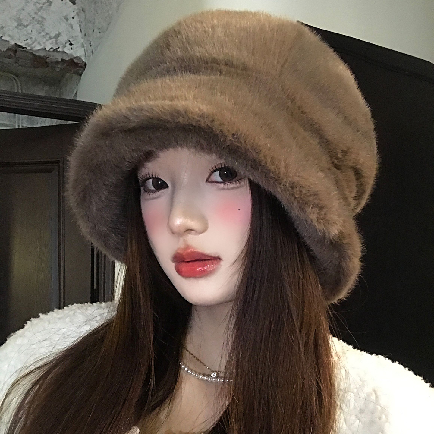 毛绒绒小熊～冬日皮毛一体加厚帽