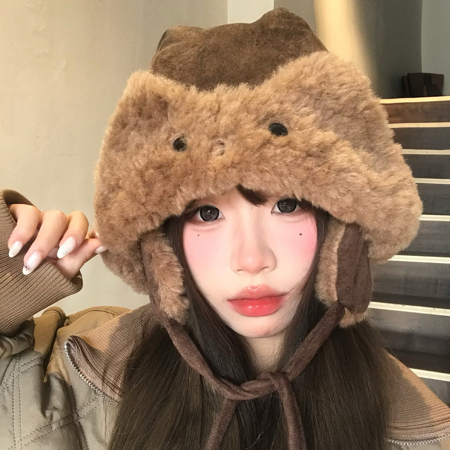 咖色可爱兔耳麂皮绒护耳雷锋帽女冬季大头围加厚加绒保暖毛绒帽子,服饰配件/皮带/帽子/围巾,帽子,淘宝优惠券,粉丝福利购,淘宝优惠卷