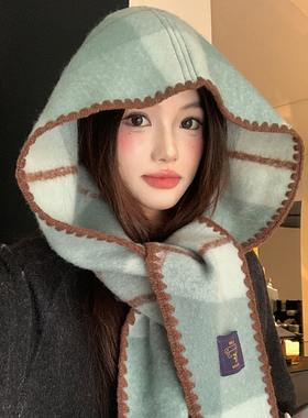复古流苏帽子围巾一体女大头围