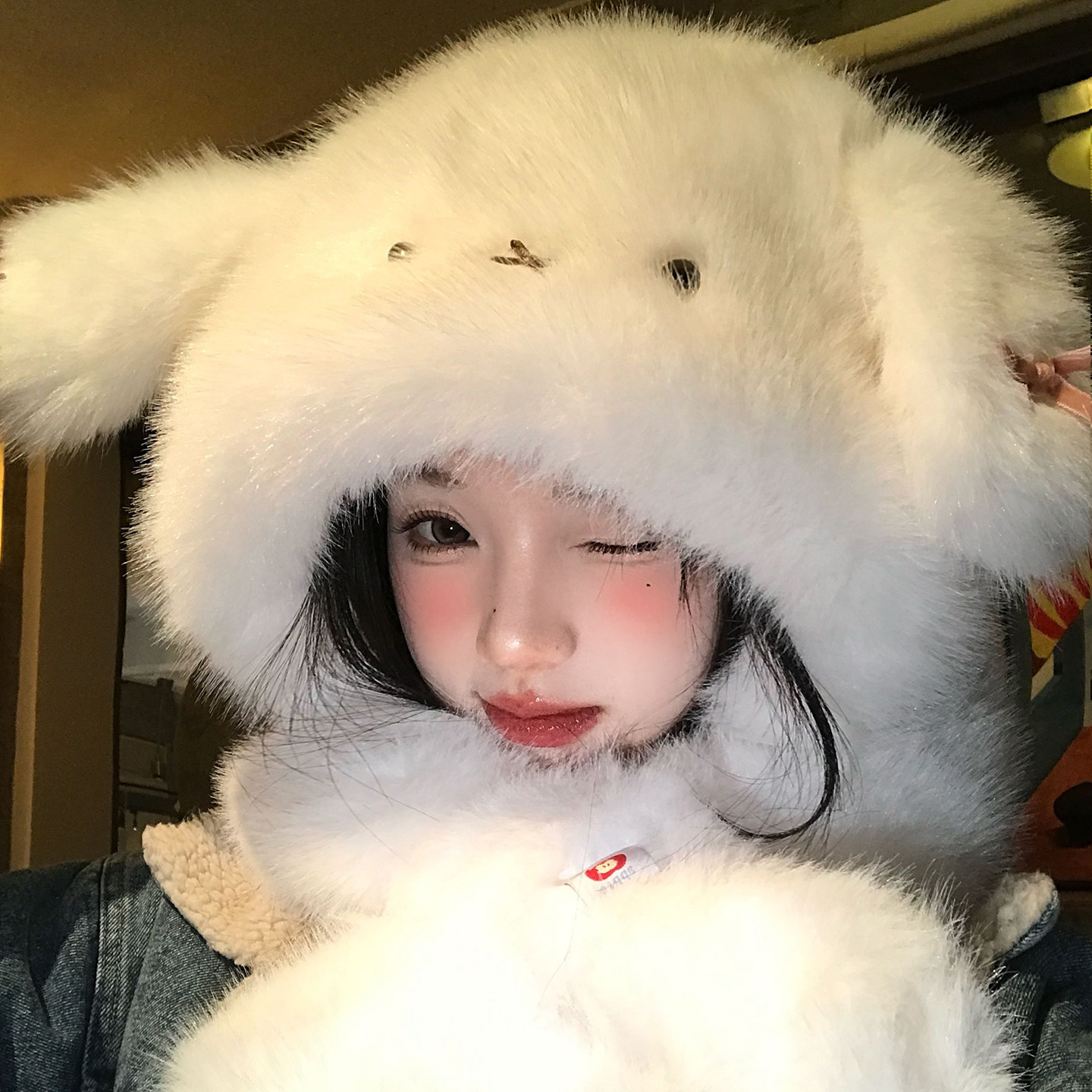 可爱小狗耳朵毛绒帽子围巾一体女冬季加厚保暖防寒加绒护耳雷锋帽,服饰配件/皮带/帽子/围巾,帽子,淘宝优惠券,粉丝福利购,淘宝优惠卷