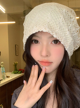 韩系白色镂空薄款堆堆帽女春夏季