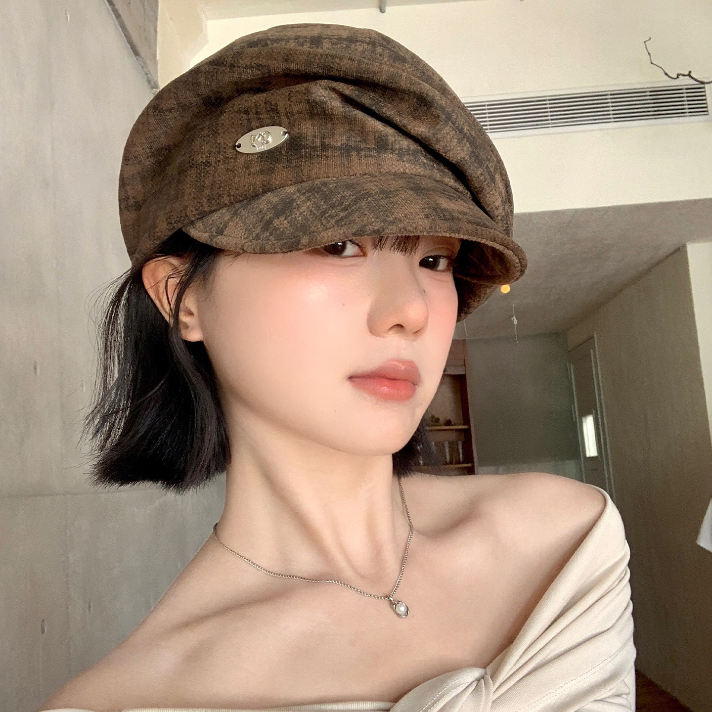 日系复古褶皱贝雷帽女大头围小众