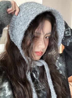 灰色针织毛线耳罩女2026年秋冬季