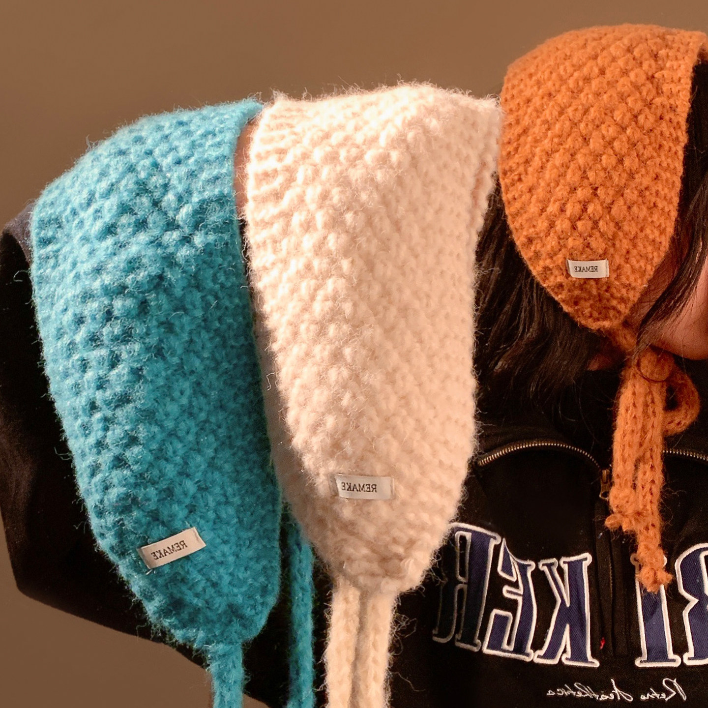 韩系纯色针织绑带毛线耳罩女冬季加厚保暖骑行头巾防寒耳暖耳捂子