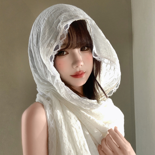 蕾丝花边防晒披肩外搭女2026新款大西北沙漠旅游围巾围脖纱巾丝巾