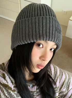 灰色针织冷帽女款秋冬季简约保暖