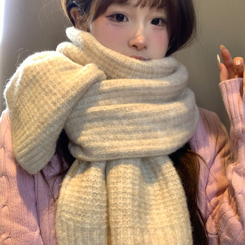 韩系氛围感简约针织毛线围巾女冬