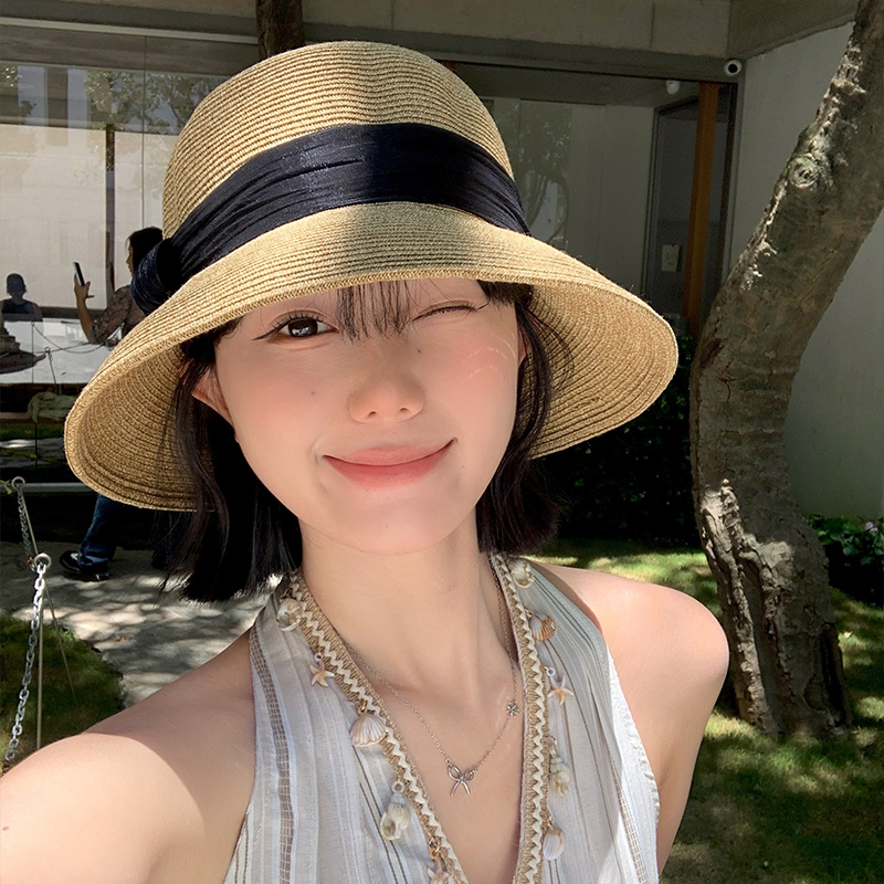 法式赫本风优雅草帽女夏季大帽檐
