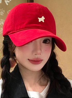 韩版刺绣小马红色棒球帽女生本命年宽帽檐大脸显脸小新款鸭舌帽子