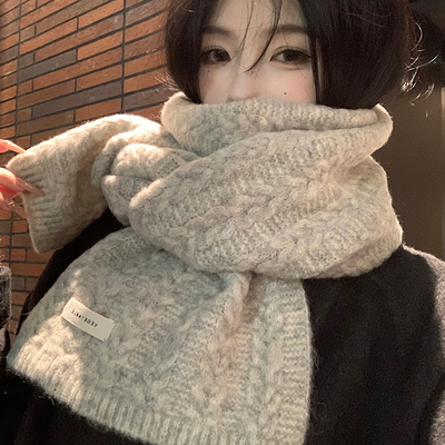 含羊毛软糯灰色针织围巾女2025年