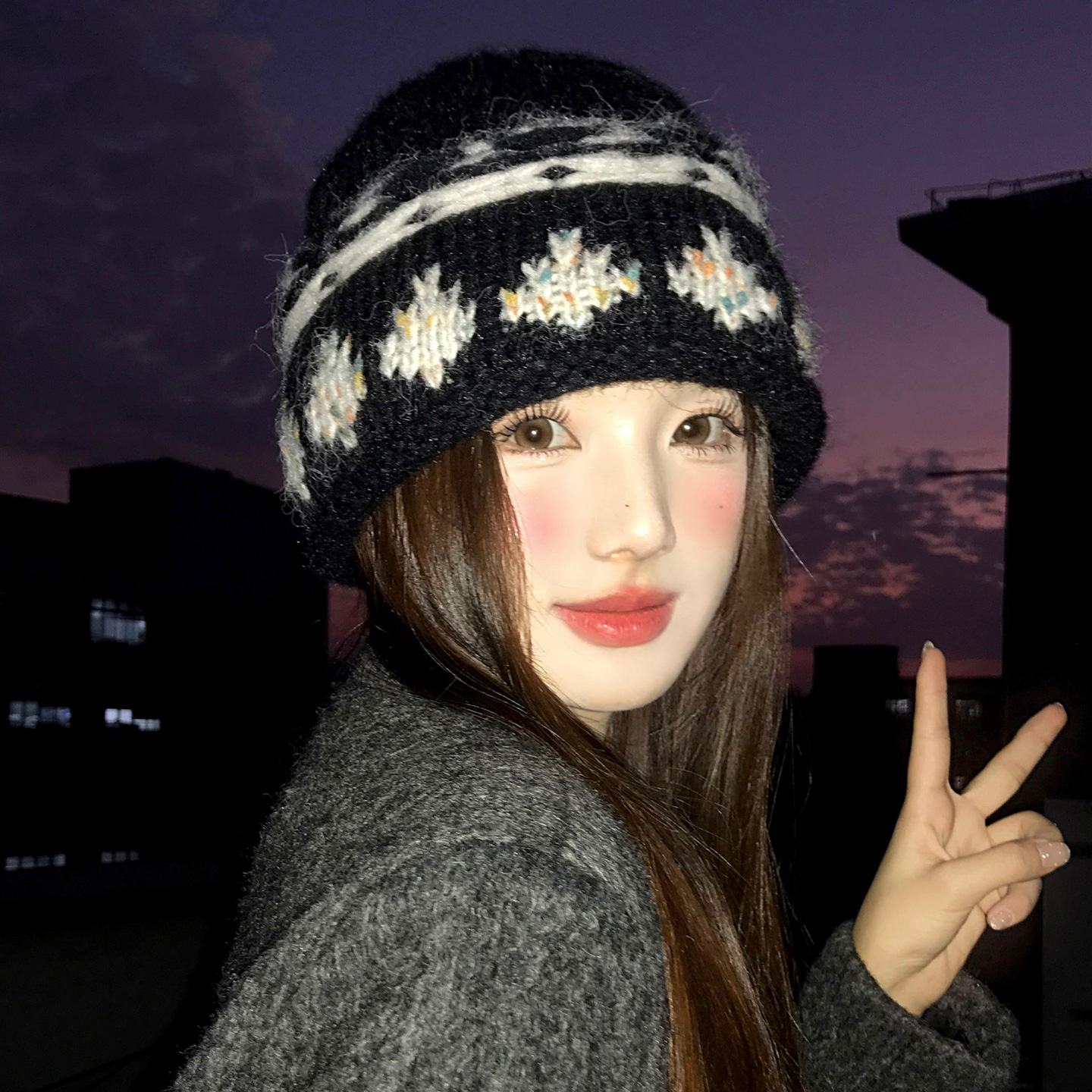 复古提花费尔岛针织毛线帽冬保暖