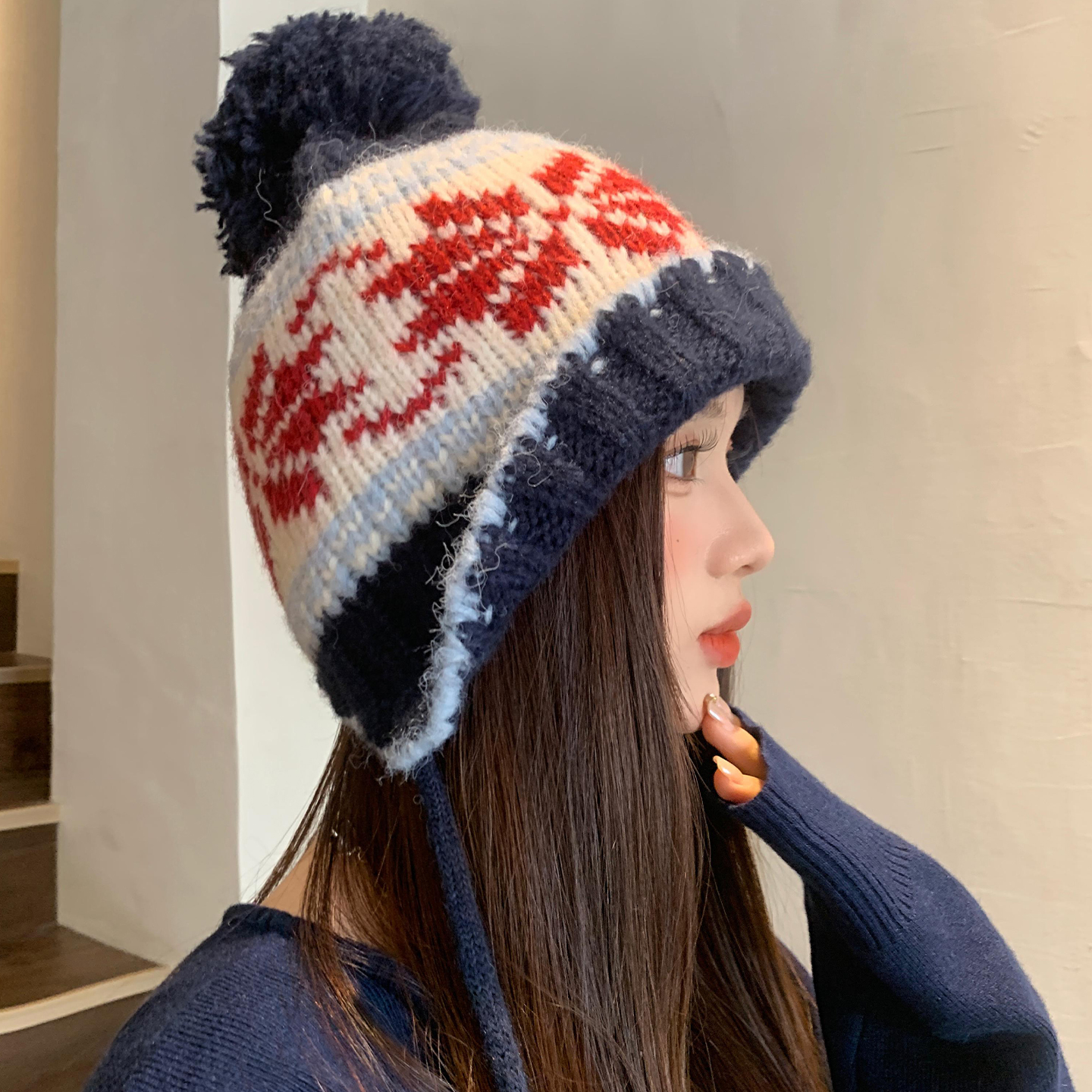 费尔岛风针织毛线帽女秋冬保暖加厚百搭护耳帽显脸小防寒雷锋帽子