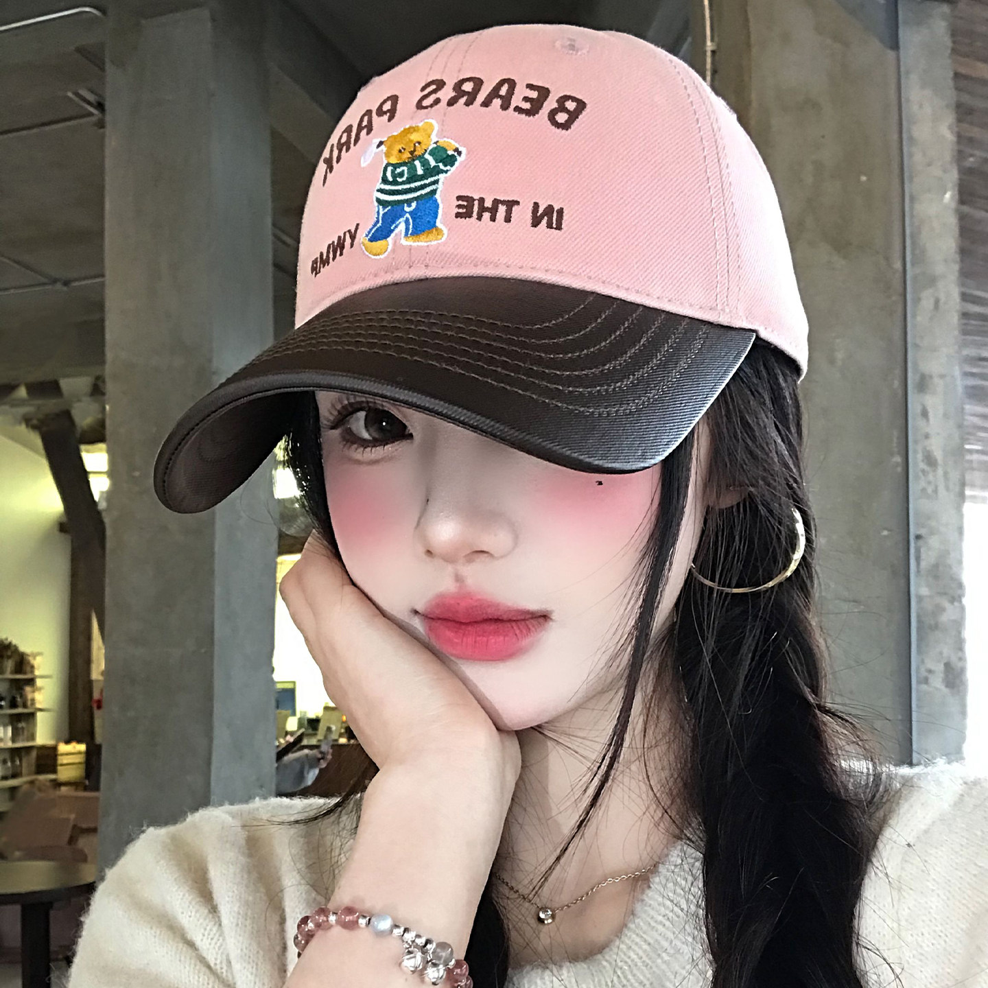 韩版刺绣高尔夫小熊粉色棒球帽女大头围宽帽檐大脸显脸小鸭舌帽子,服饰配件/皮带/帽子/围巾,帽子,淘宝优惠券,粉丝福利购,淘宝优惠卷